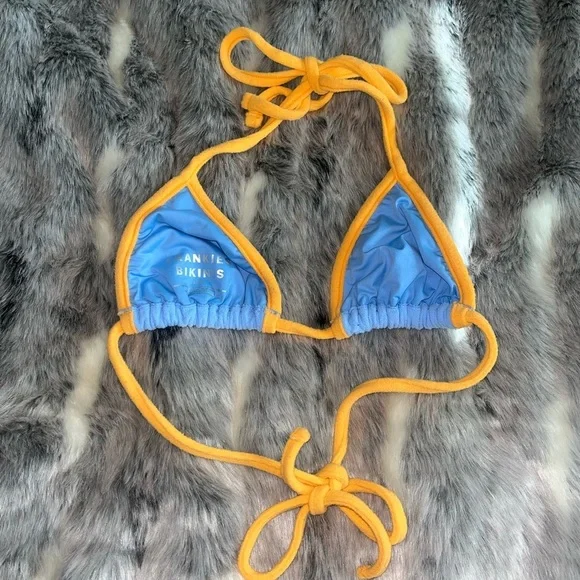 Frankie’s Tia Terry Bikini top orange blue in Bluebird sz small S - Picture 6 of 7